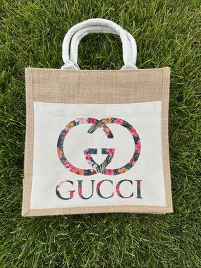 Natural Jute Tote Bag with White Rope Handles